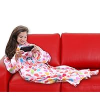 DG SPORTS Wearable Fleece Blanket for Kids with Sleeves and Pockets | Luxuriously Soft & Non-Irritating Fabric | Machine Washable | Cute Snuggle Couch Throw Cozy Cover for Boys and Girls (Hearts)