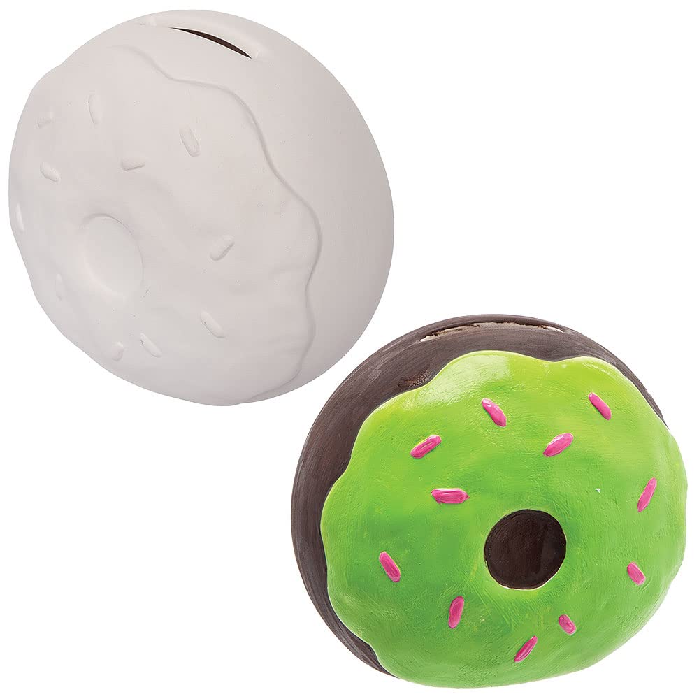 Baker Ross FC781 Doughnut Ceramic Coin Banks - Pack of 2, Ceramic Painting for Kids, Money Box Craft Kit for Kids
