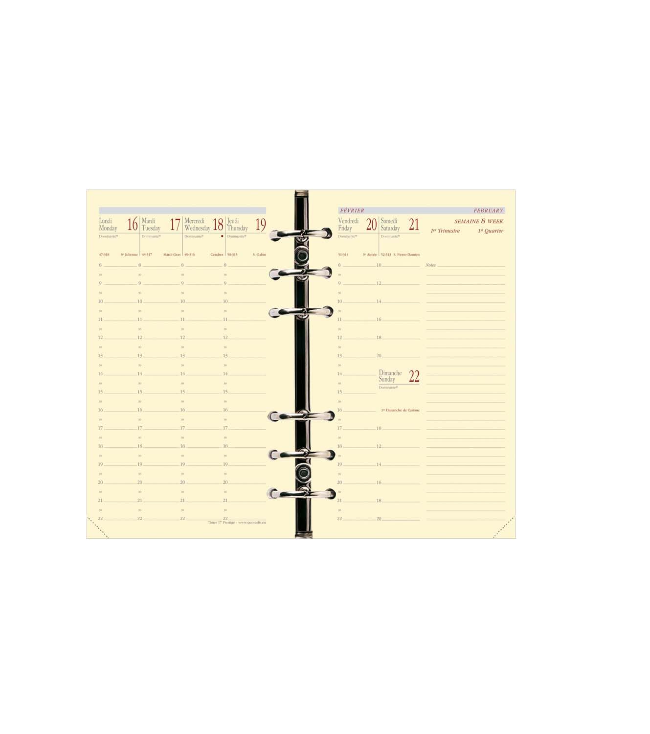 Quo Vadis - Calendar Inserts - 2024-2025 - Timer 17 Prestige - Weekly Diary - French - 16 Months from September to December - 10 x 17 cm - Clairefontaine Ivory Paper - Made