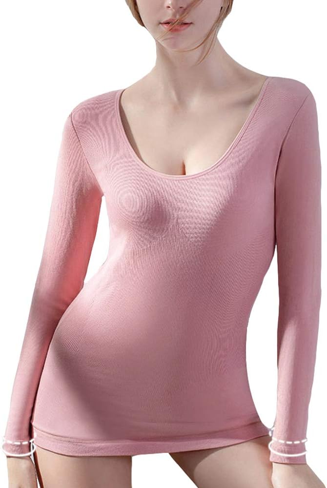 MxoxM Women's Sexy Deep V-Neck Seamless Soft Long Sleeve Shirt Blouse