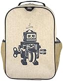 SoYoung Grade School BackPack - Raw Linen, Eco-Friendly, Non-Toxic, Retro-Inspired Design - Grey Robot