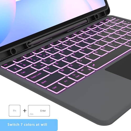 Keyboard Case for Samsung Galaxy Tab S10 FE+ Plus 13.1 Inches: 7 Colour Backlit Magnetic Detachable Keyboard with Trackpad | Azerty French Wireless Keyboards for Galaxy Tablet S10 Fe+ 13.1