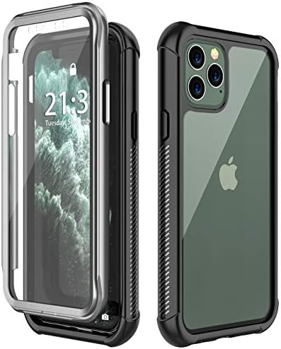 Pehoyea iPhone 11 Pro Case, Clear Full Body Heavy Duty Protection with Built-in Screen Protector Shockproof Rugged Bumper Slim Case for iPhone 11 Pro (5.8 Inch) 2019-Black/Clear