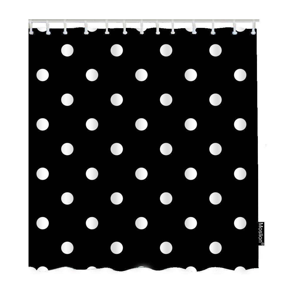 Moslion Polka Dot Shower Curtains Vintage Black White Spot Doodle Polka Dot Bathroom Shower Curtain Set Home Decorative Waterproof Polyester Fabric with Hooks 72x72 Inch