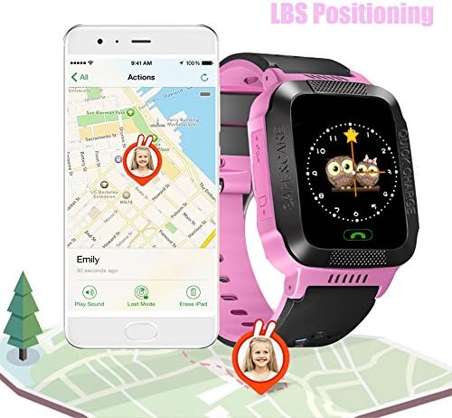 SMFR Kids Smart watch for android IOS Anti Lost GPS Tracker WristWatch Waterproof smartwatch (pink)