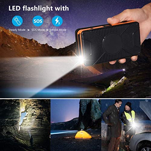 Solar Charger 25000mAh, SOARAISE Power Bank with 4 Solar Panels and Type-C Port Waterproof Battery Pack for Smartphone, Tablet and Camping