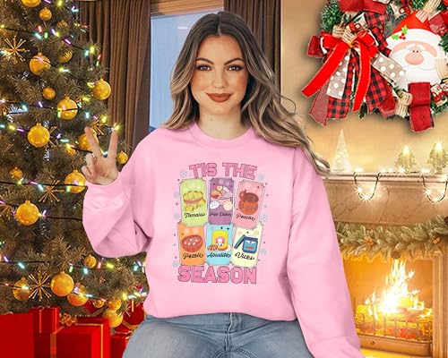 ALLTB MEXICAN CHRISTMAS SWEATSHIRT WOMEN FELIZ NAVIDAD SWEATER TIS THE SEASON PULLOVER TUKI SPANISH XMAS LONG SLEEVE TOPS PINK