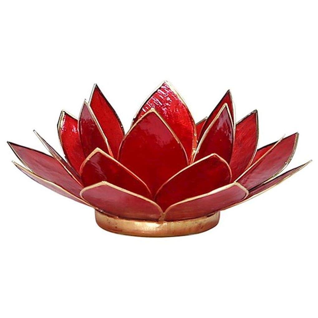Lotus Shaped Tea Light Candle Holder Made of Capis Shell and edged in Gold coloured metal. Lotus is finished in a Red Colour (Tea Lignt Candle not included)