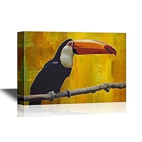 Wild Animal Canvas Wall Art - A Toucan Standing on The Tree Branch - Gallery Wrap Modern Home Art | Ready to Hang - 12x18 inches