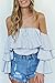 YeeSure Ruffle Off the Shoulder Top Shirt TS07 Striped Scalloped Tee for Women
