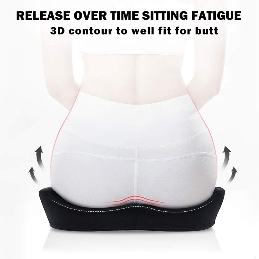 CSJT Seat Cushion 100% Pure Memory Foam Office Chair Cushion, Washable & Breathable Cover, with 3D Contoured Eye Masks, Tail Bone Pressure Relief, for Car, Wheelchair, Yoga Meditation Cushion, Black: Home & Kitchen