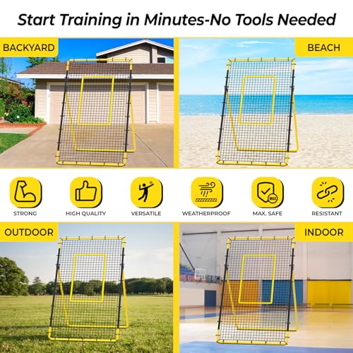 Happy Jump 7x4 FT Portable Volleyball Rebounder Net, 5 Adjustable Angles Bounce Back Trainer, Heavy-Duty Steel Frame & 45-Ply Net, Target Practice Training Equipment, Includes Volleyball for Drills