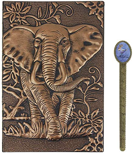 IPENNY A5 Elephant Vintage Leather Notebook 3D Embossed Cover Journal with Bookmark Diary Padded Front & Hardback Cover Copper Travel Diary Retro Privacy Notebook Anniversary Birthday Xmas Gifts