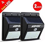 AGPTEK Solar Powered Wireless LED Security Motion Sensor Light Outdoor - 2 Pack