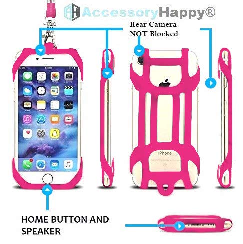 Universal 2 in 1 Lanyard & Card Holder, Cell Phone Tether Neck Strap Silicone Holder for iPhone 5 6 6S 7 8 8 Plus Galaxy S8 S9 Note 8 9 and Other Mobile Phones (Pink)