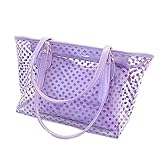 Lady Clear Large Multi-Color Jelly Plastic Work Tote Shoulder Handbag Purple