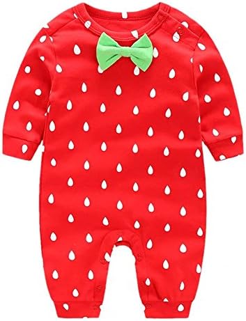 Infant Newborn Baby Girl's Long Sleeves Polka Dots Cotton Christmas Onesie Romper Bodysuit Playsuit Outfit with Bow Tie, Red, 6-9 Months = Tag 9M