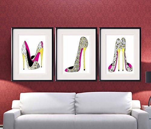 Set of 3 Mixed media art print, watercolor art, watercolor print, shoe art, shoe art print, Teen room decor, girls room decor, fashion print, 11 x 14 inches Print