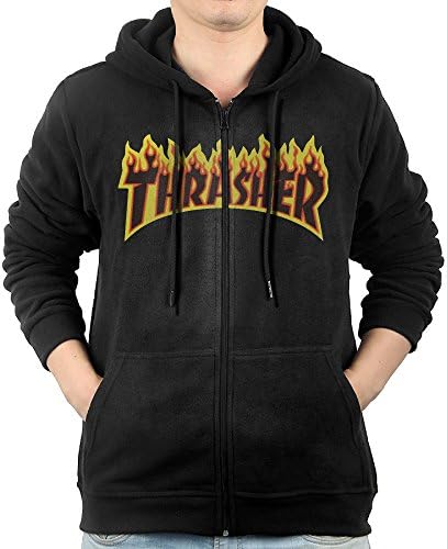 Men Thrasher On Fire Logo Hoodie Pullover Zip Up