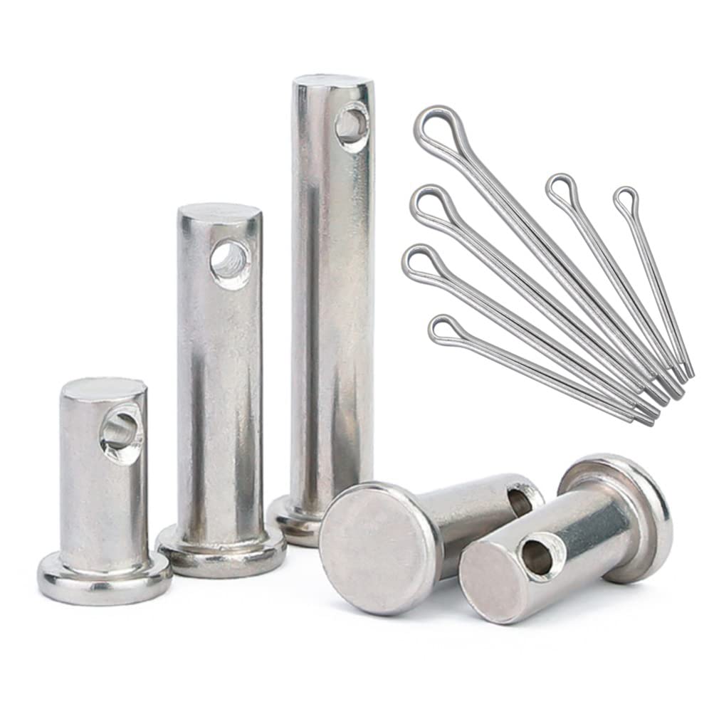 CONPHERON Clevis Pin Flat Head Dowel Pin with Hole Stainless Steel Link Hinge Pin & Cotter Pin Set (M12×25mm, 2 set)