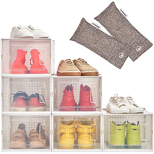 HomeBuddy Shoe Organizer Box 6 Pack Shoe Box, Stackable Sneaker