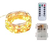 16Ft 60LED Warm White Starry String Lights /Waterproof 3AA Battery Case with Remote&Timer, for Indoor, Outdoor, Christmas Decorative , Patio, Wedding, Garden, Room/Copper Wire