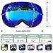 ZIONOR XA Ski Snowboard Snow Goggles for Men Women Anti-fog UV Protection Spherical Dual Lens Design (VLT 18.4% Black Frame Revo Blue Lens)