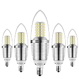 Bogao (5 Pack) LED Candelabra Bulb, 12W Daylight LED Candle Bulbs, 85-100 Watt Light Bulbs Equivalent, E12 Candelabra Base,1200 Lumens LED Lights,Torpedo Shape White 6000K
