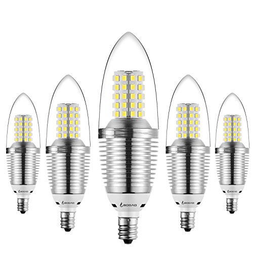 Bogao (5 Pack) LED Candelabra Bulb, 12W Daylight LED Candle Bulbs, 85-100 Watt Light Bulbs Equivalent, E12 Candelabra Base,1200 Lumens LED Lights,Torpedo Shape White 6000K