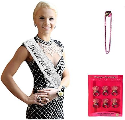 Bride to Be Lace Sash, 6 Engagement Light up Rings, 6 Sets Party Beads
