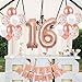 16th Birthday Decorations for Girls Sweet 16 Cake Topper and Satin Sash, Rose Gold Number 16 Balloons, Confetti Balloons and Happy Birthday Banner for Sixteen Party Supplies