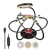 Flexible Soldering Helping Hands 360°Rotary Third Pana Hand Station, Daylight 42 LED 3X Magnifying Lamp USB plug-type with 3 Adjustable Light Settings, 6 Arms,Swiveling Clips and Coated Steel Base