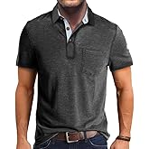 Men’s Athletic Short Sleeve Polo Shirts Casual Moisture Wicking Golf Shirts Buttons Collared Solid T Shirts with Pocket