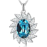 SUE'S SECRET "Love Smiling" Sunflower Pendant Necklace with Swarovski Crystal, 18", Ocean Blue, Elegant Gift for Her