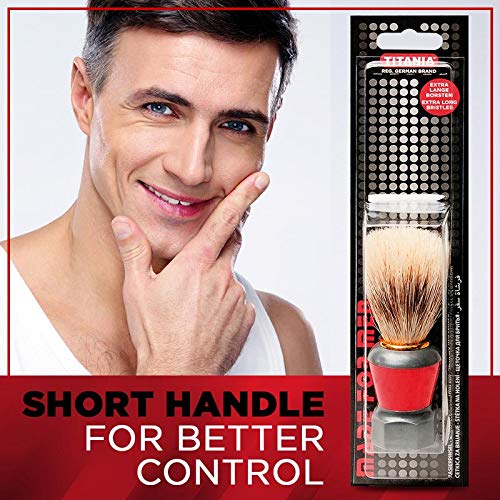 Titania Germany Shaving Brush - Genuine Hair Extra Long Bristles with Comfortable Black Handle - Simple & Efficient Lather Application for Men - Thumbnail 4
