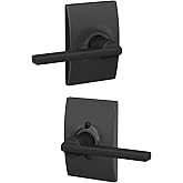 Schlage F10 D LAT 622 CEN Latitude Door Lever with Century Trim, Hall & Closet Passage Lock, Matte Black