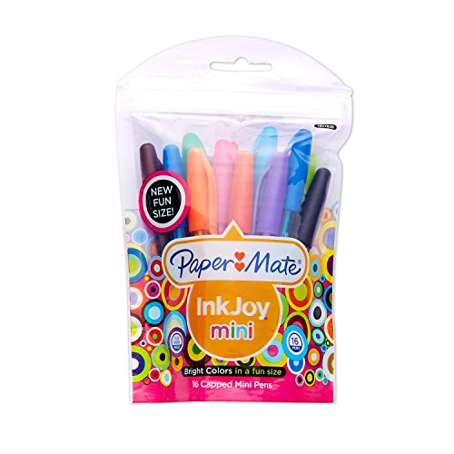 Paper Mate InkJoy 100 Mini Ballpoint Pen, Capped, Assorted Colors, 16-Pack