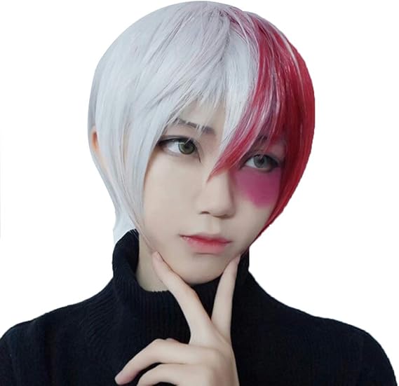 Red Silver Mixed Short Straight Hair Wig Halloween Party Costume