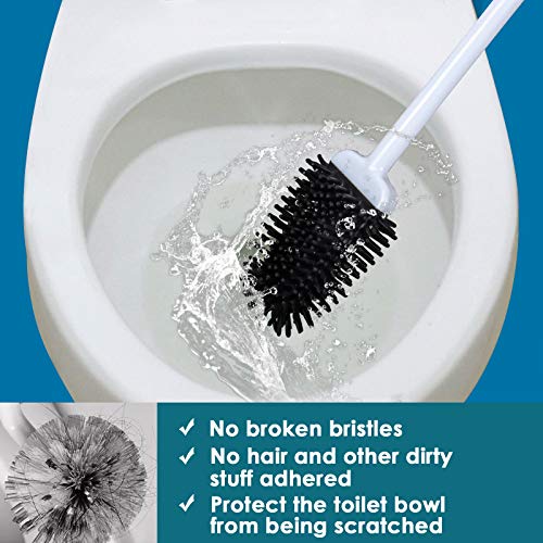 FOOLS ALIBAI Hygienic Toilet Brush Silicone and Holders Upgraded Modern Design, Bathroom Toilet Bowl Brushes with Quick Drying Holder Set (Mounted Wall)