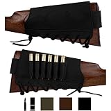 BRONZEDOG Adjustable Leather Buttstock Cartridge Ammo Holder for Rifles 12 16 Gauge or .30-30 .308 Caliber Hunting Ammo Pouch Bag Stock Right Handed Shotgun Shell Holder (Black, 7.62 Caliber)