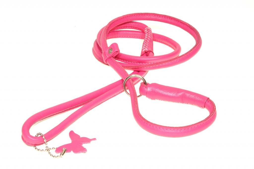 Dogline Rolled Leather Dog Slip Lead, 3/8inch x 53inch/ 1.35 m, Pink