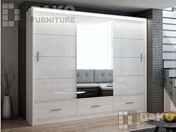 Wardrobe Sliding Door Mirror Marsylia White Gloss 8 2 Ft 250cm