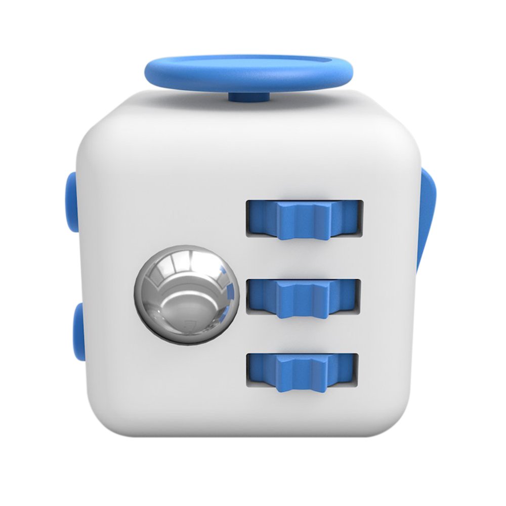 Lodabodkin Fidget Cube Relieves Stress and Anxiety for Children and Adults, Anxiety Attention Toy (White-blue)