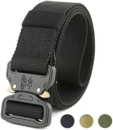 Hunter Selected Men's Tactical Belt, Military Style Webbing Riggers Web Belt with Heavy-Duty Quick-Release Metal Buckle (Black)