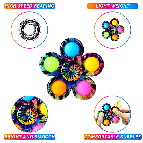 Pop Fidget Spinner Toys 4 Pack, Tie-Dye Simple Dimple Fidget Toys, Push Bubble Spinner Fidget Set for Kids, ADHD Anxiety Stress Relief Toy for Adults, Party Favor Hand Sensory Tie Dye Popper Spinners