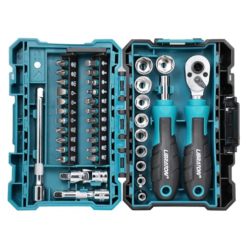 LIBRATON 37 Piece Mini Ratchet and Socket Set with 10.2mm Drive, 4-13mm Bits, Magnetic Handle, Extension Bars and Universal Joint, with Storage Case for