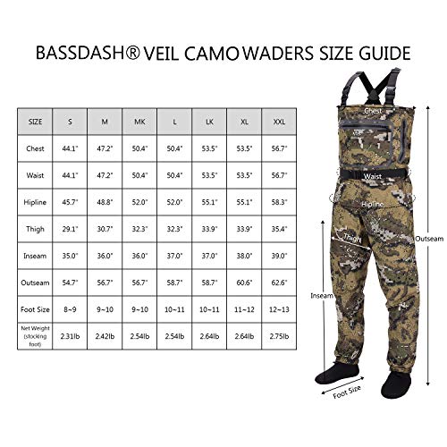 BASSDASH Breathable Ultra Lightweight Veil Camo Chest Stocking Foot