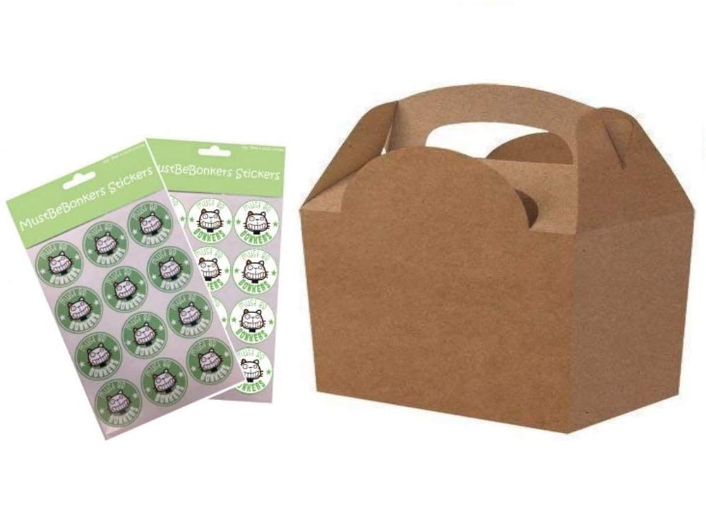 MustBeBonkers Plain Coloured Meal Box for Children/Kids - Perfect for Picnics, BBQs, and Birthday Parties - Fully Compostable, Biodegradable and Eco-Friendly - with Seal Stickers (Kraft, 20 Packs)