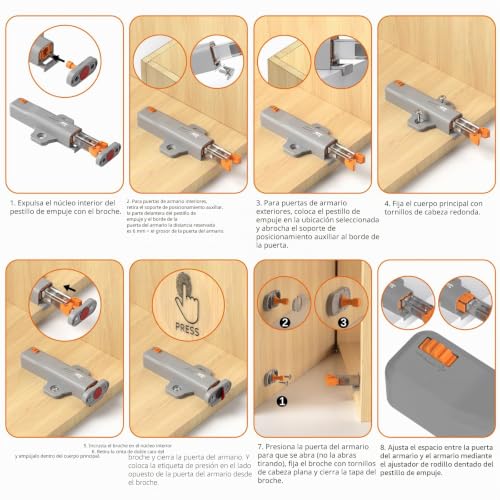 Push to Open Door Latch, Jiayi 6 Pack Heavy Duty Non-Magnetic Push Cabinets Door Pressure Push Hardware 40N Spring Latch Lock, Cabinet Door Closure, Drawer, RV Cabinets
