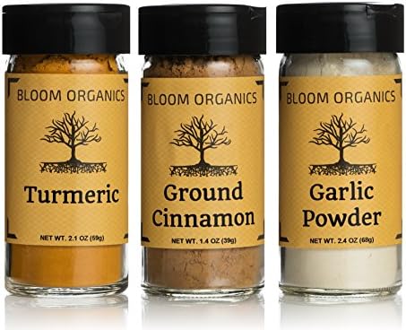 Bloom Organics - 3 Pack Turmeric, Garlic Powder, & Cinnamon, USDA Certified Organic